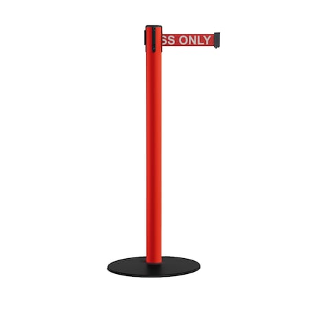 Montour Line Retractable Belt Stanchion, Low Base, 2.5" Red Post  11' R.Auth.Belt S400-RD-AUTHRW-110